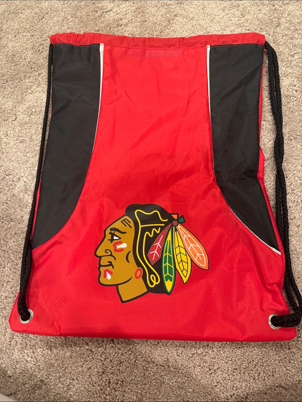 Chicago Blackhawks Red & Black Drawstring Backpack